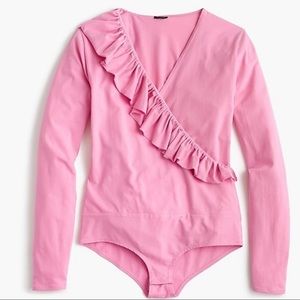 J. Crew Pink Ruffle Bodysuit Style H3685 Medium